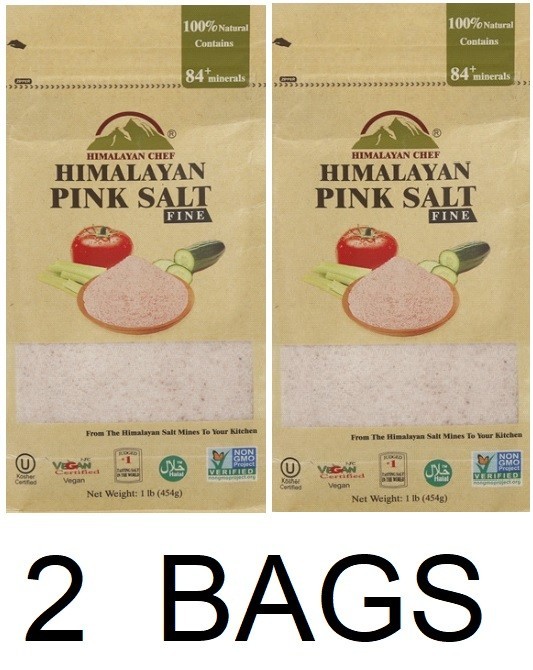 HIMALAYAN CHEF Pink Salt FINE 100% Naturally Pure NON GMO 16 oz Bag – 2 BAGS