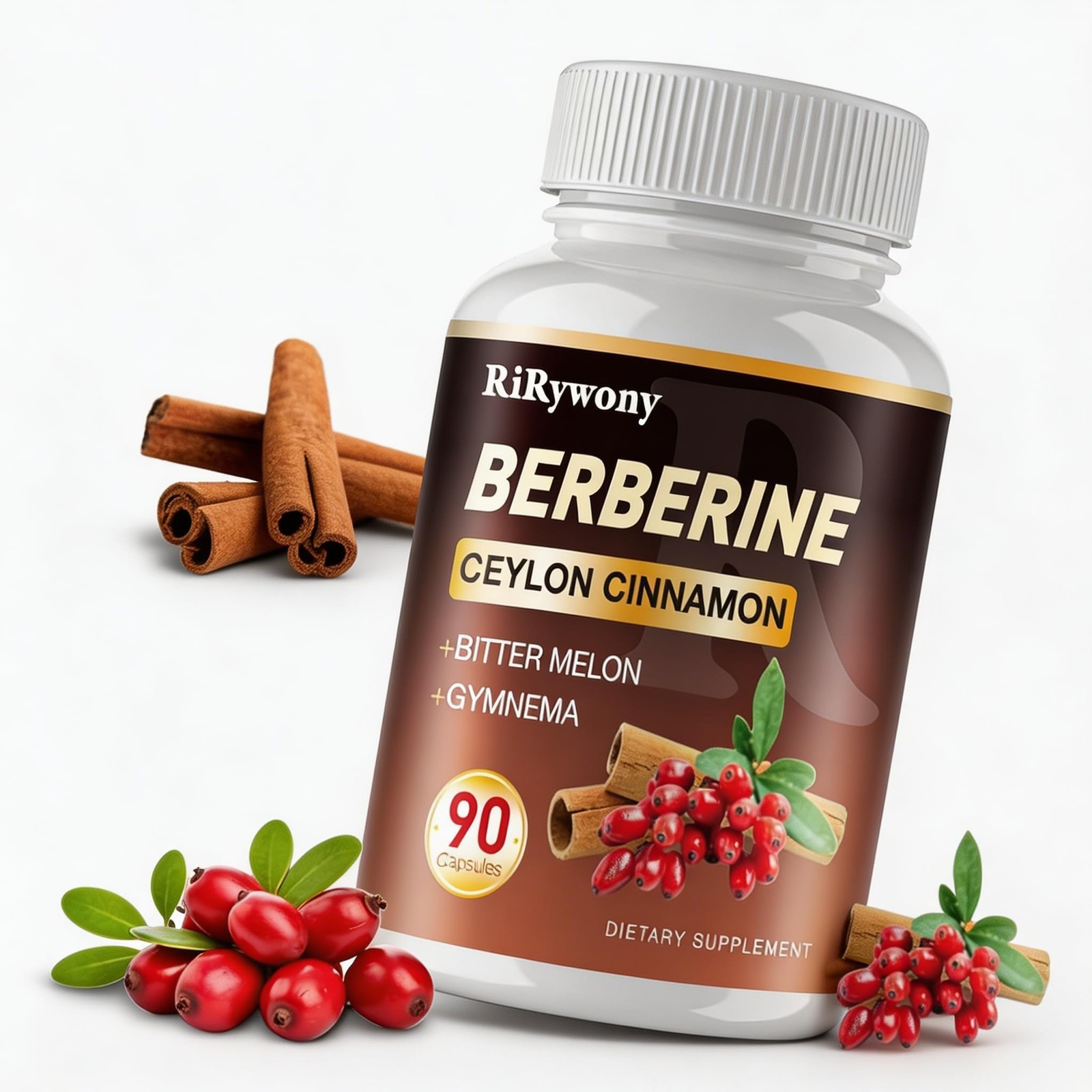 Berberine Supplement, with Ceylon Cinnamon 90 Count (Pack of 1)