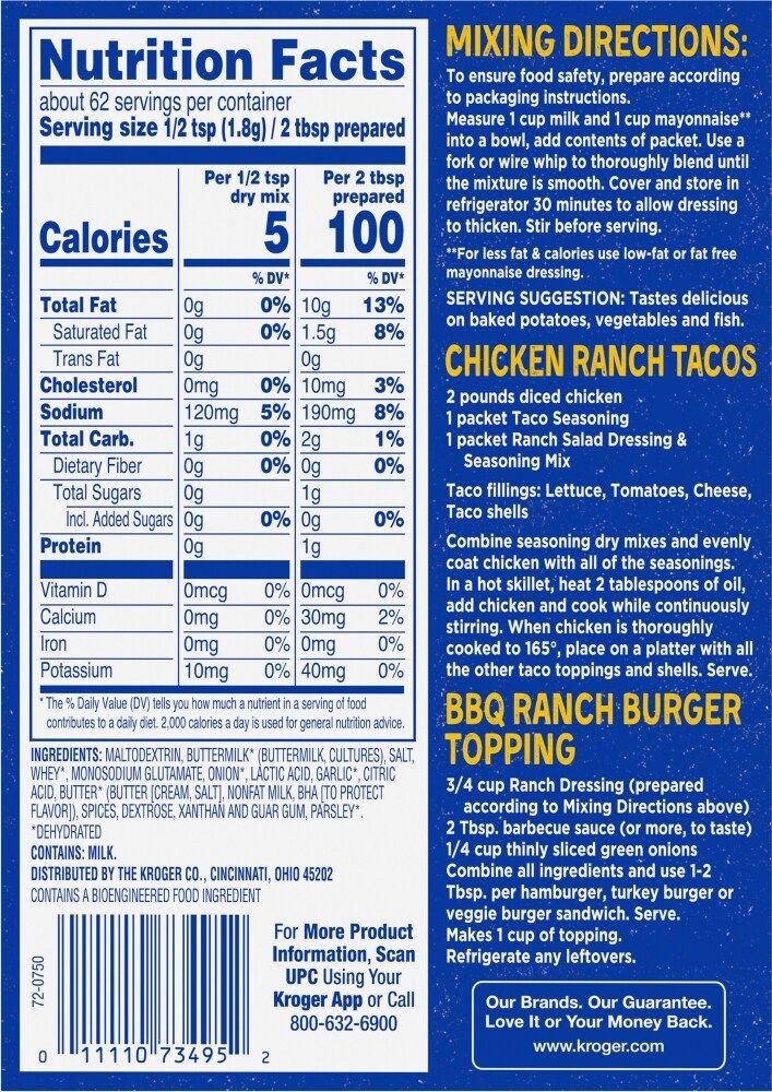 Kroger Ranch Salad Dressing & Seasoning Mix Packet 4 ct / 1 oz – Pack of 3