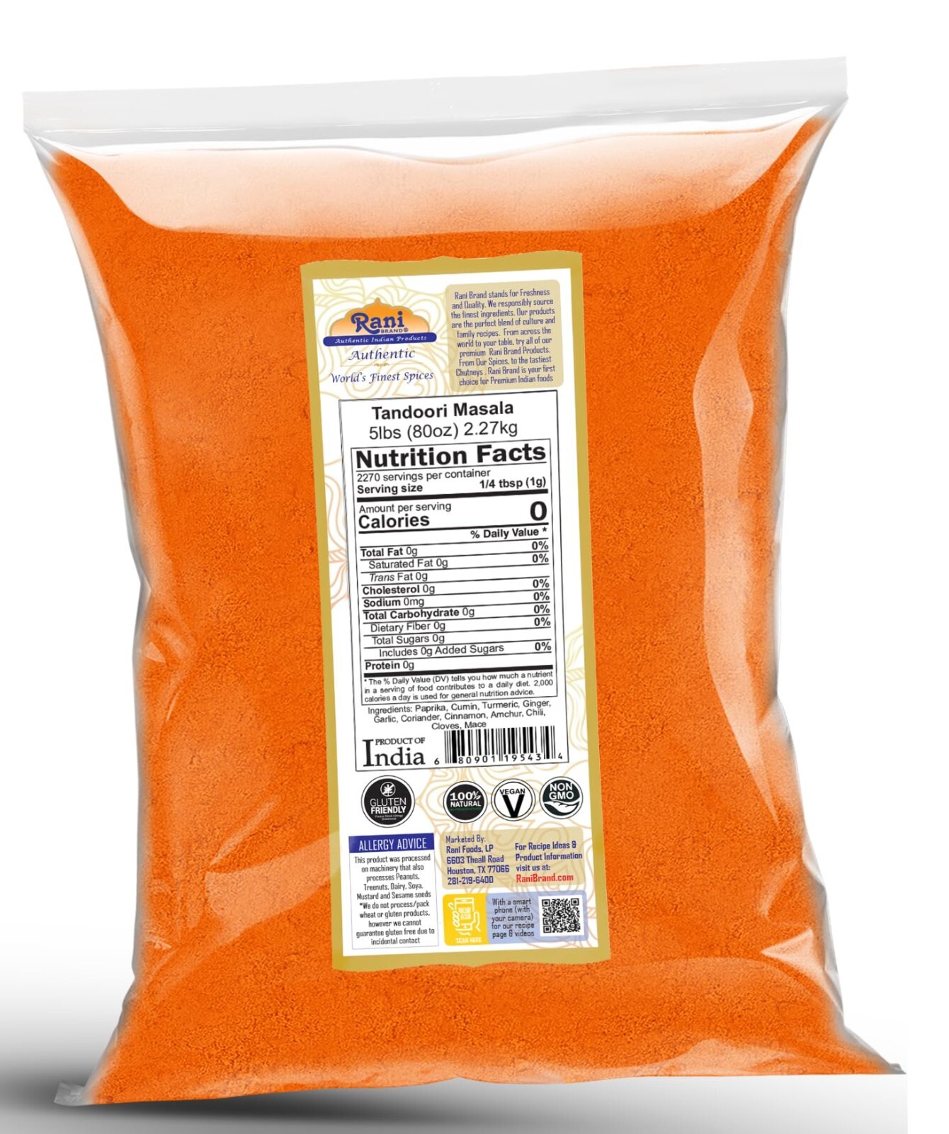 Rani Tandoori Masala (Natural No Colors Added) Indian 11-Spice Blend 80oz (5lbs)