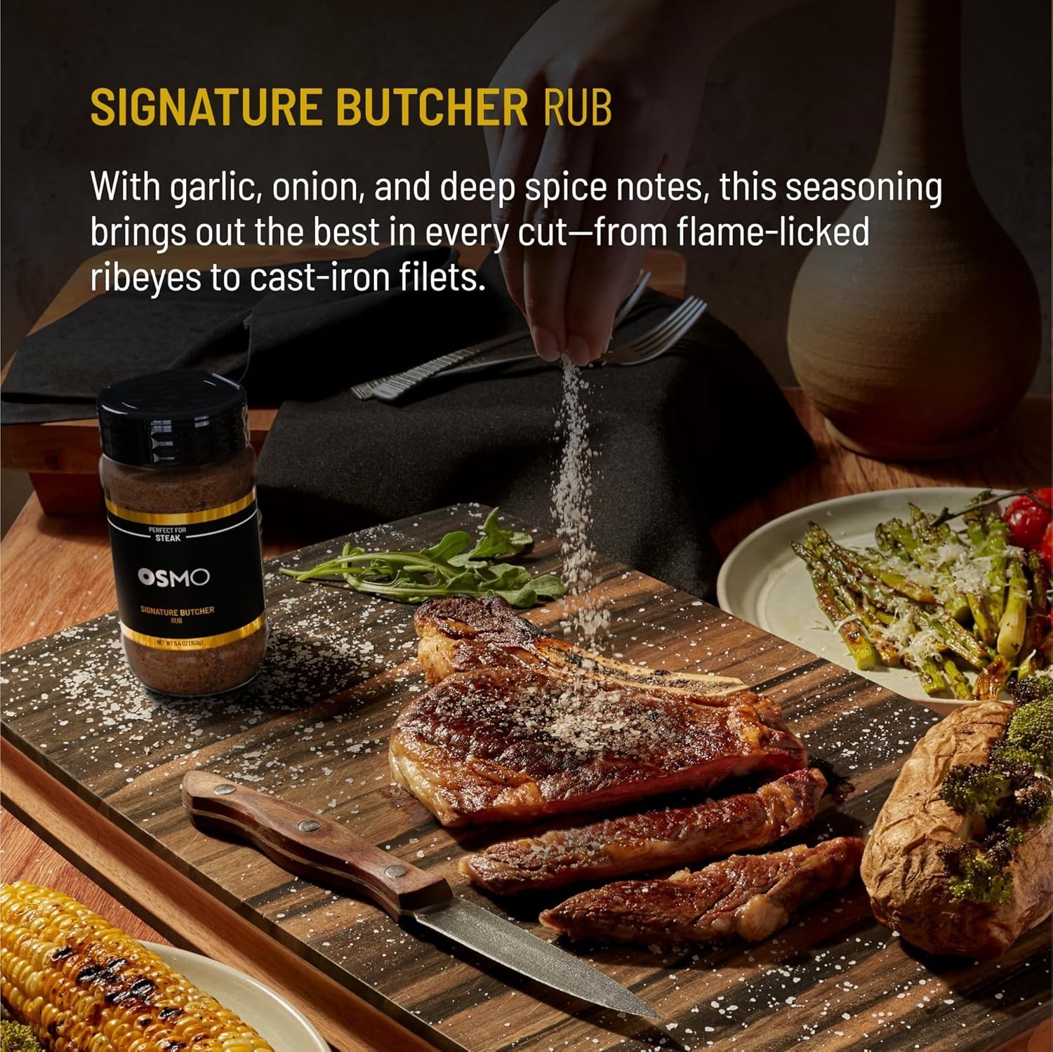 Osmo 5pc Salt & Seasoning Set – Butcher Rub, Coastal Catch, Garden Harvest, Gold