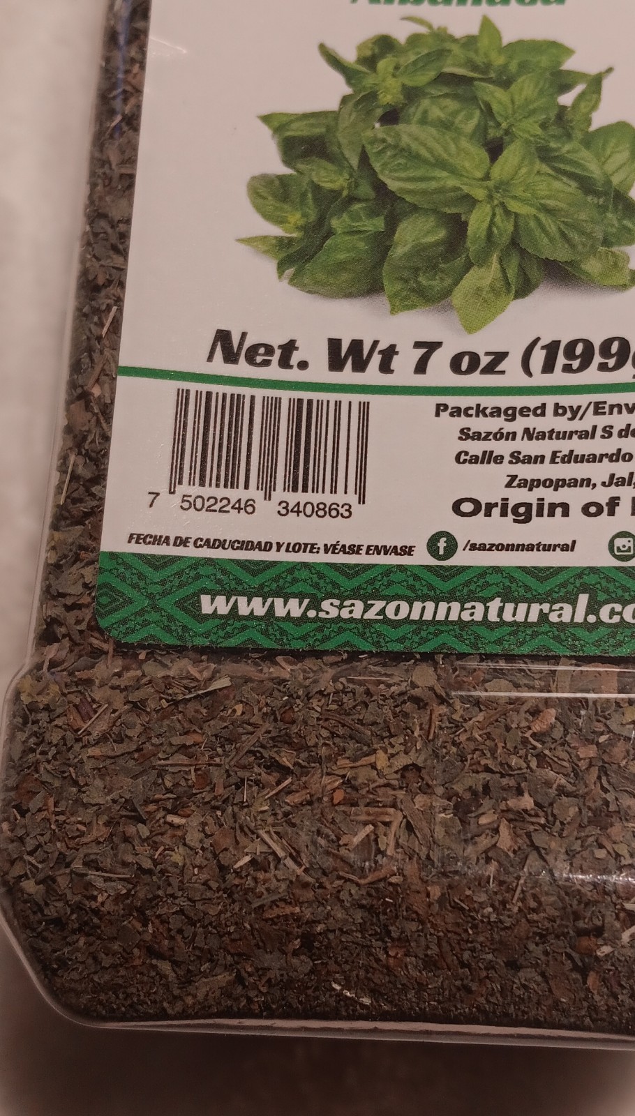 Sazón Natural Dried Basil Leaves 199g Single Spice Herb No MSG