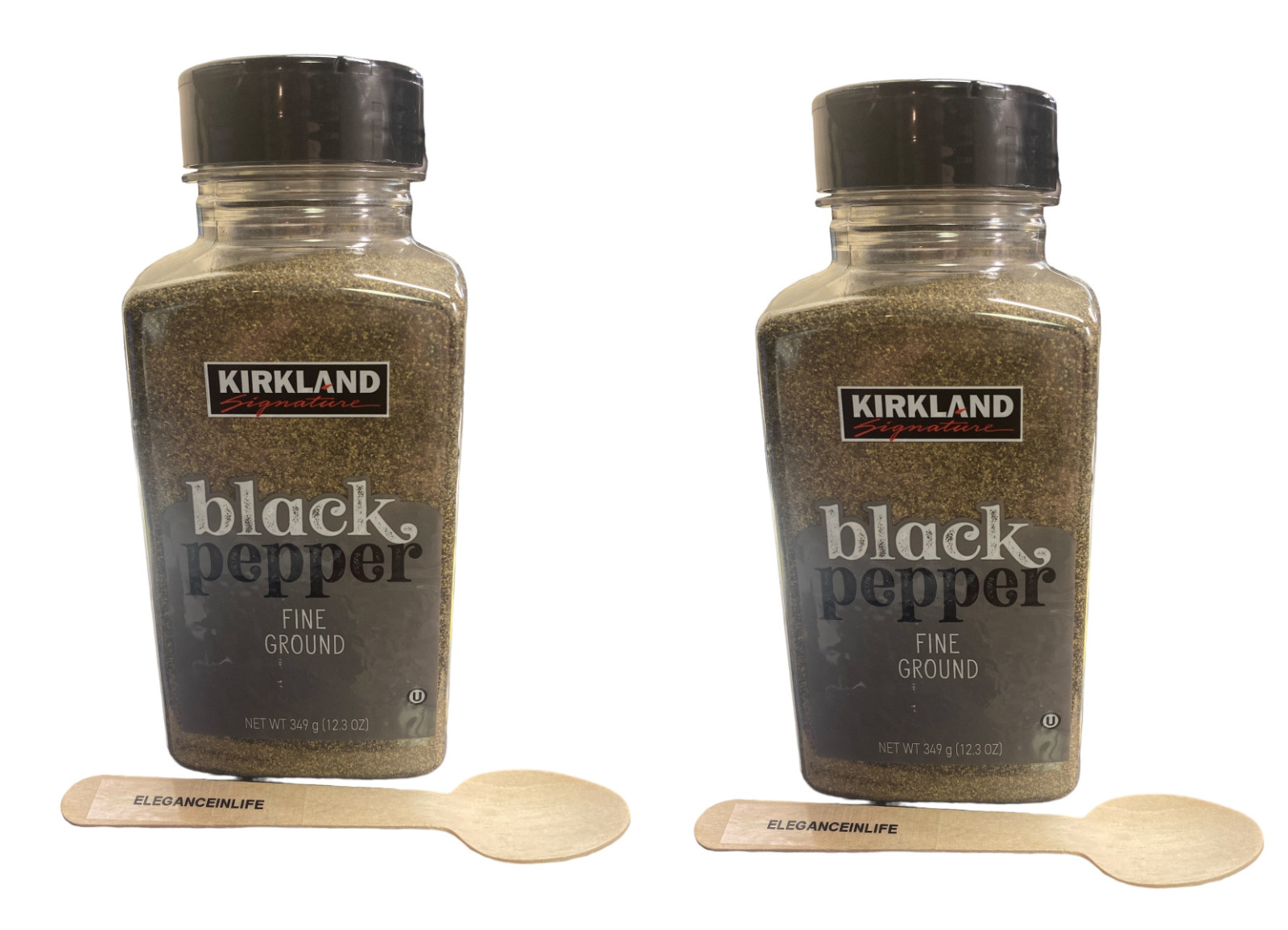 Black Pepper Fine Ground 12.3oz Each 2pk + 2 Eleganceinlife Small Wooden Spoon