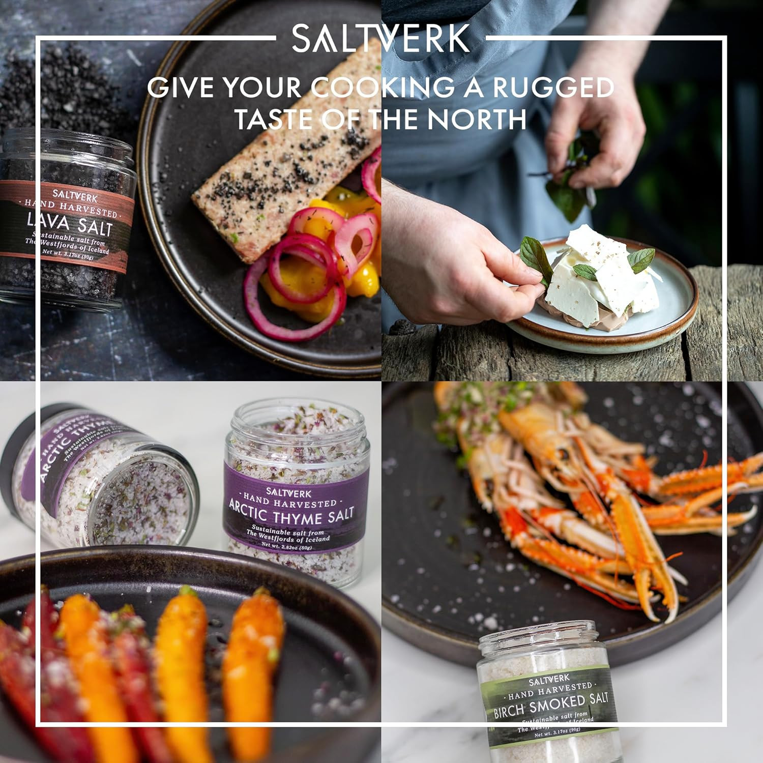 Saltverk Salt Gift Set – Includes 4 Jars – Flaky, Lava , Birch Smoked, Arctic Th