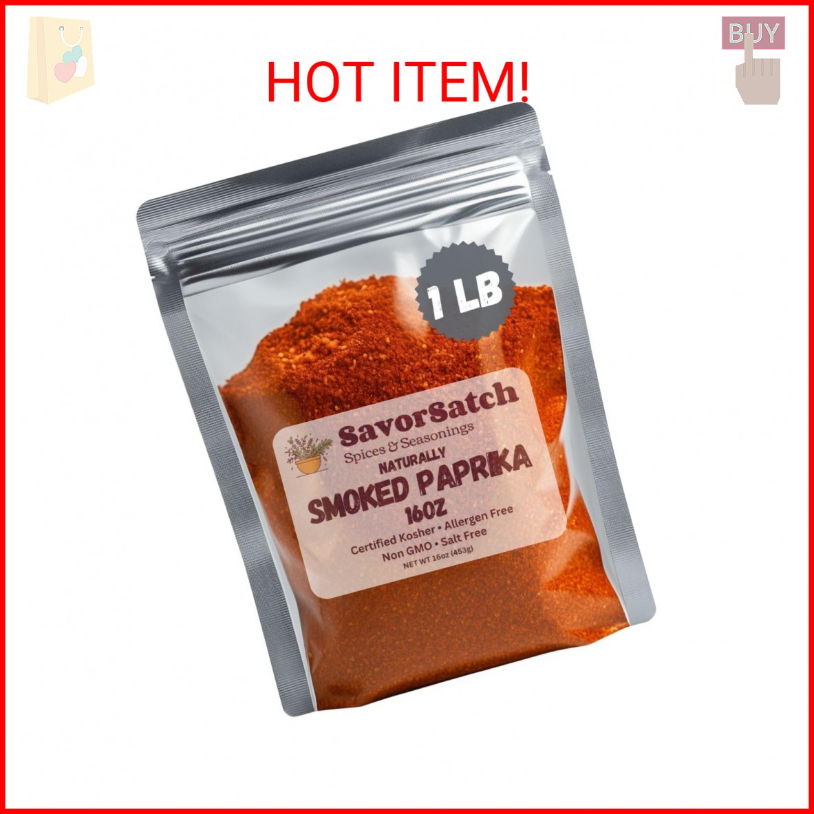 SavorSatch Smoked Paprika – Naturally Smoked Sweet Paprika, Certified Kosher, 16