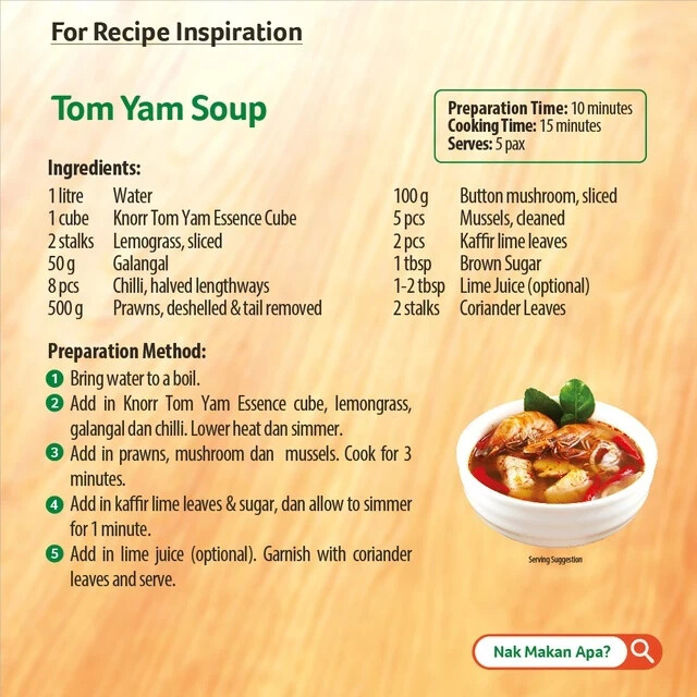 Knorr Tom Yam Flavor Cube 60g x 3 Pack | Authentic Thai Tom Yum Soup Base |
