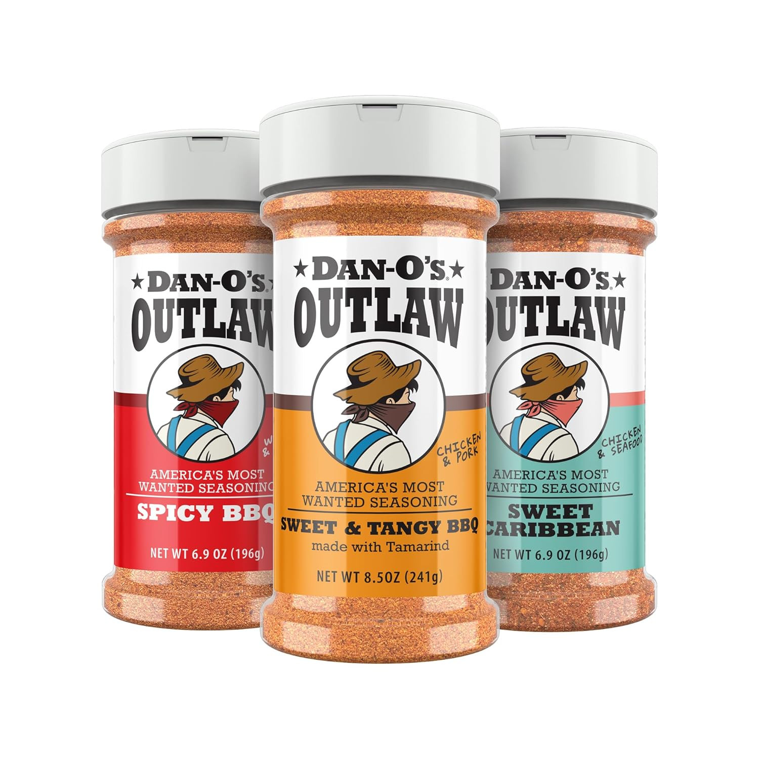 Outlaw Seasoning 3 Bottle Combo – Sweet & Tangy BBQ, Spicy BBQ, and Sweet Caribb