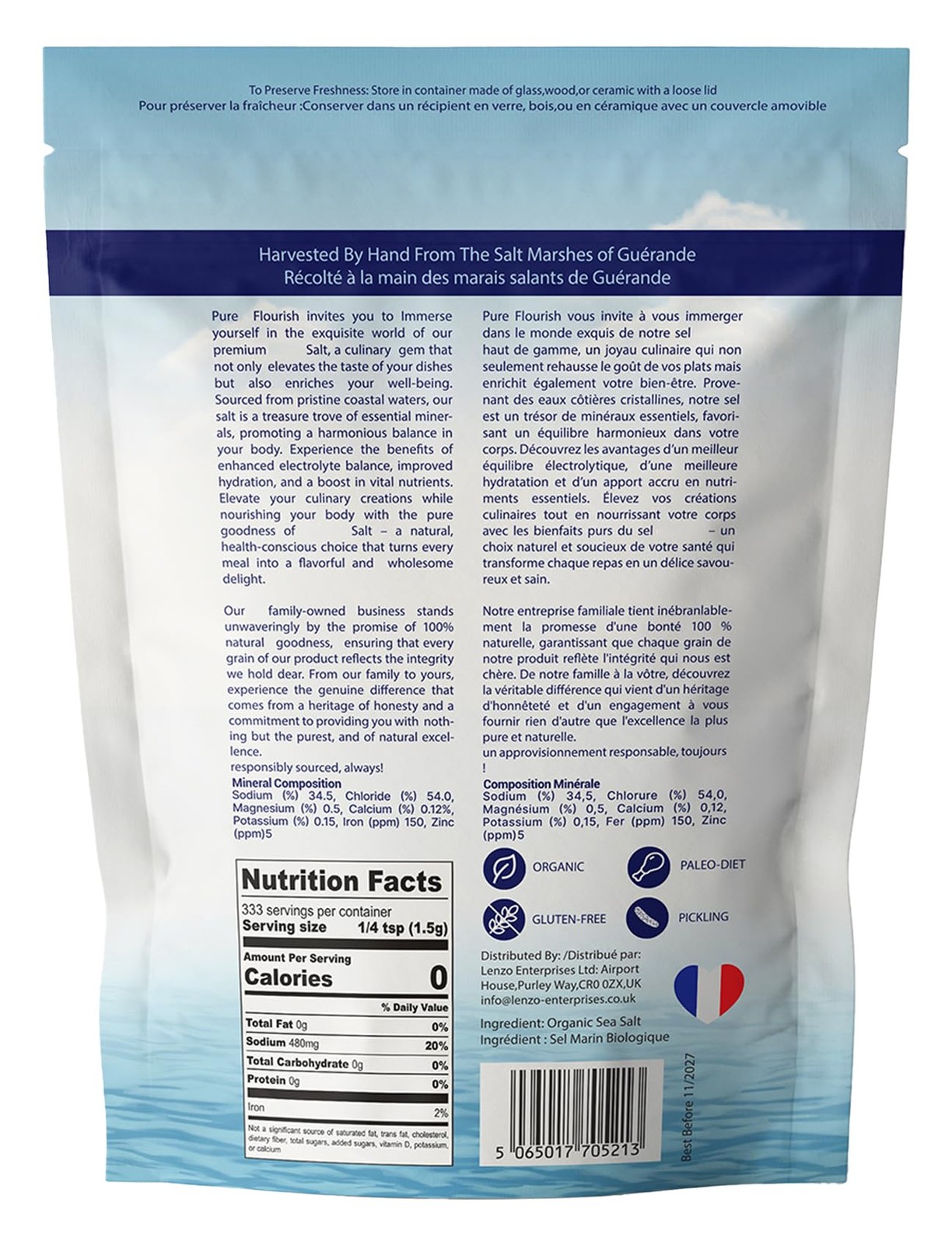Coarse Sea Salt 1.1 LB | Certified French Harvest & Import | Organic & Unrefi…
