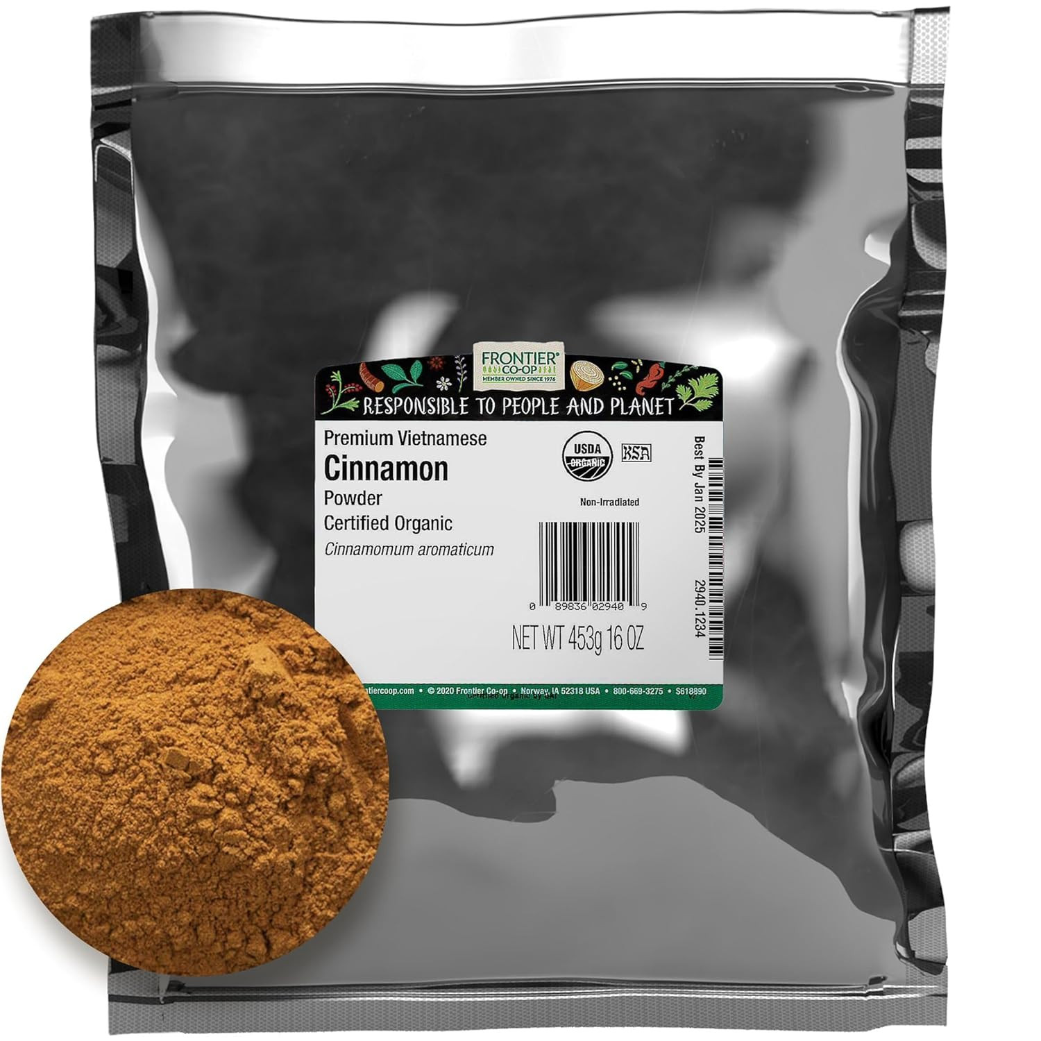 Organic Ground Vietnamese Cinnamon, 1-Pound Bulk, Premium Quality Cinnamon, Full