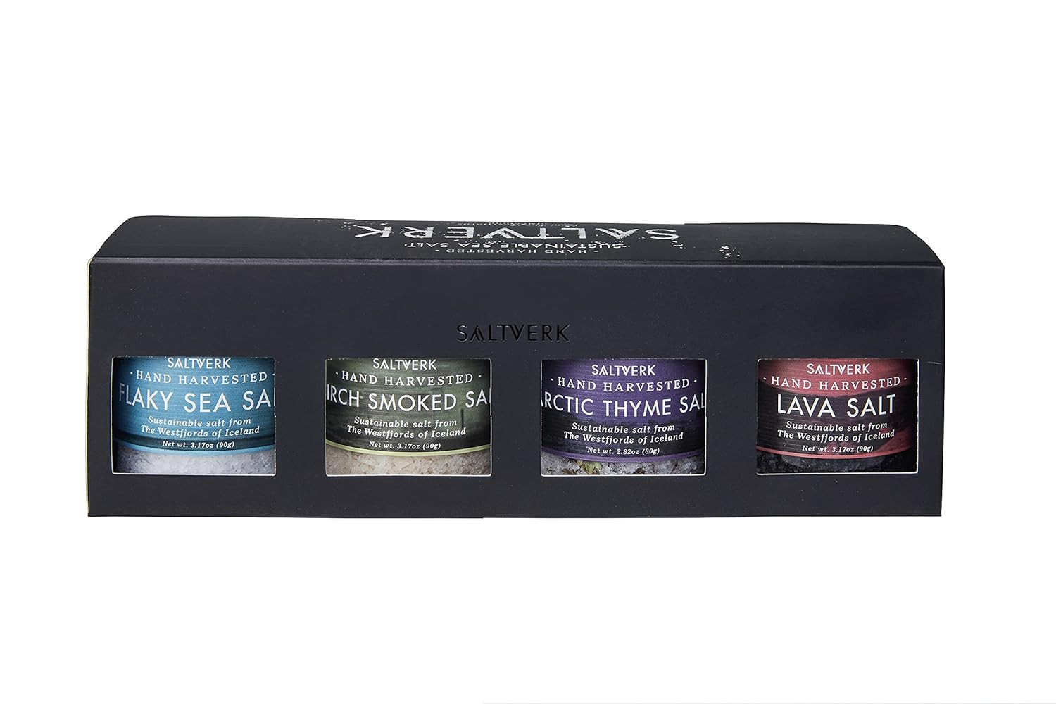Saltverk Salt Gift Set – Includes 4 Jars – Flaky, Lava , Birch Smoked, Arctic Th