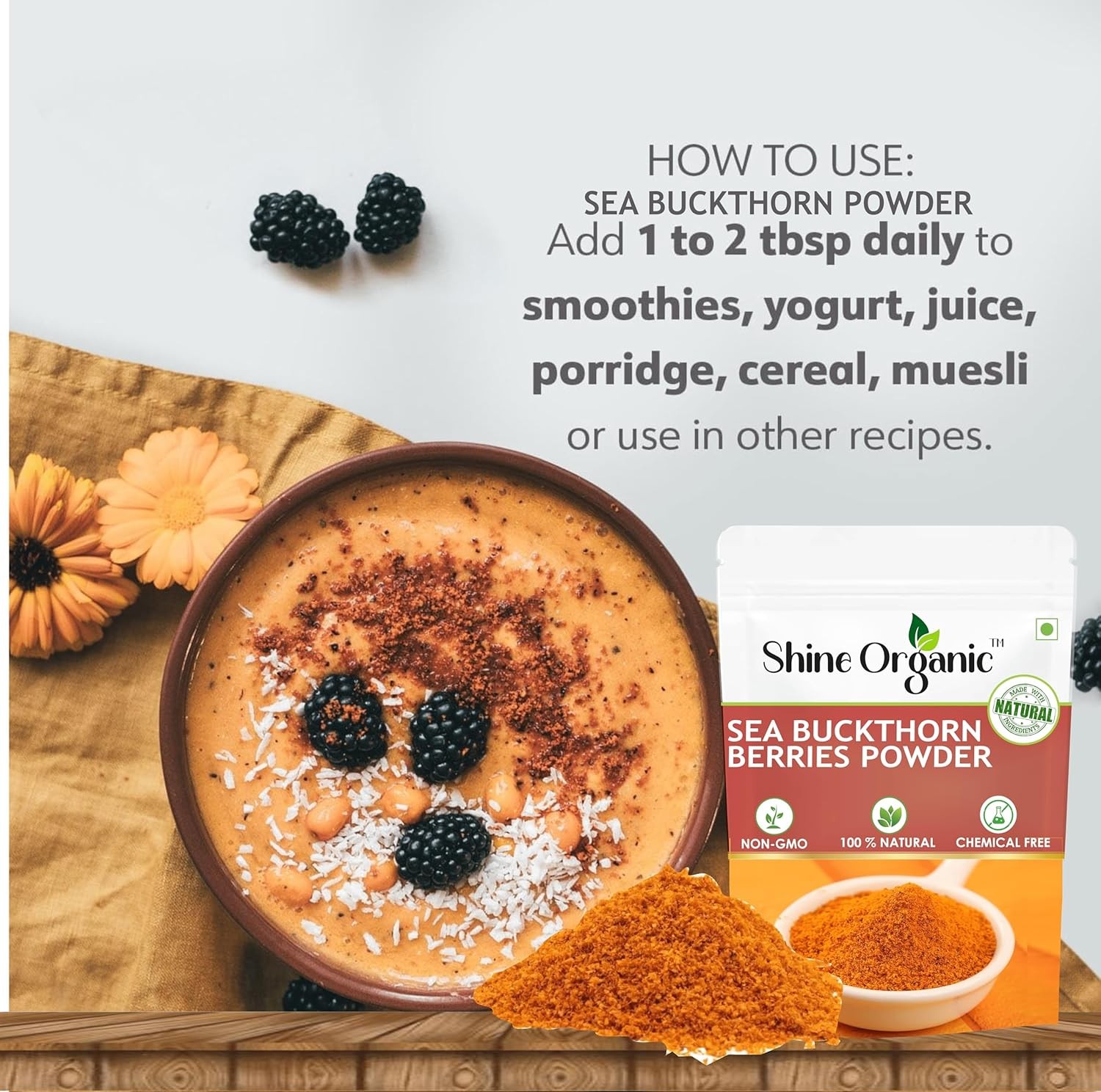 Shine Organic Sea Buckthorn Berries Powder 100gm