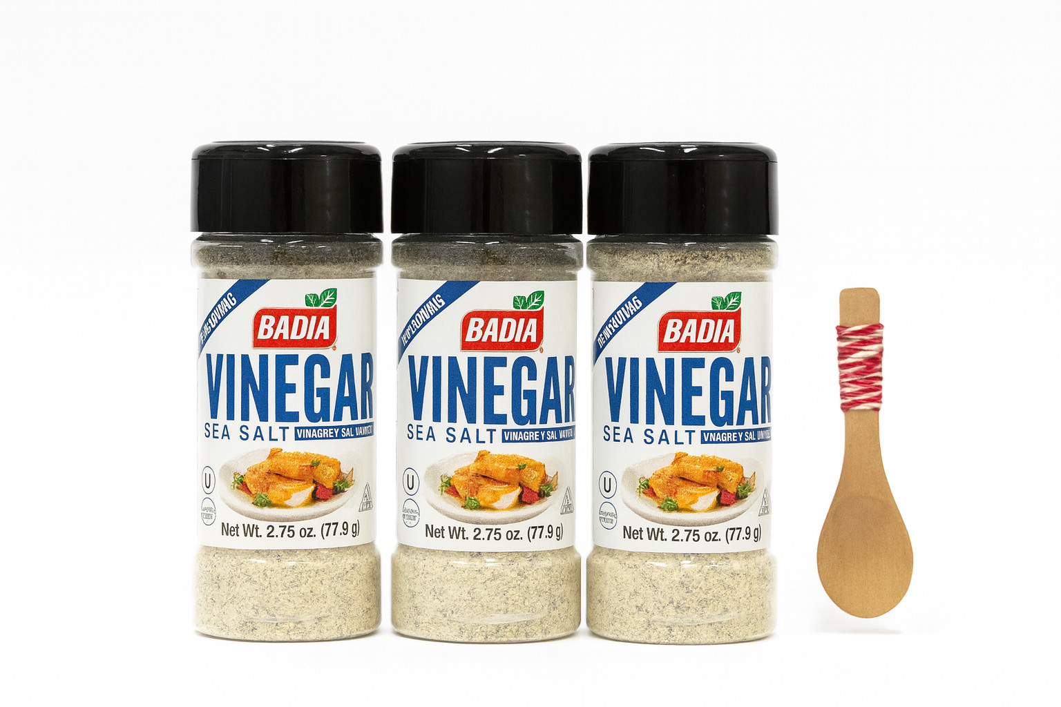 Badia Vinegar Sea Salt Gluten Free 2.75 Oz 3pk Premium Seasoning + BONUS Spoon