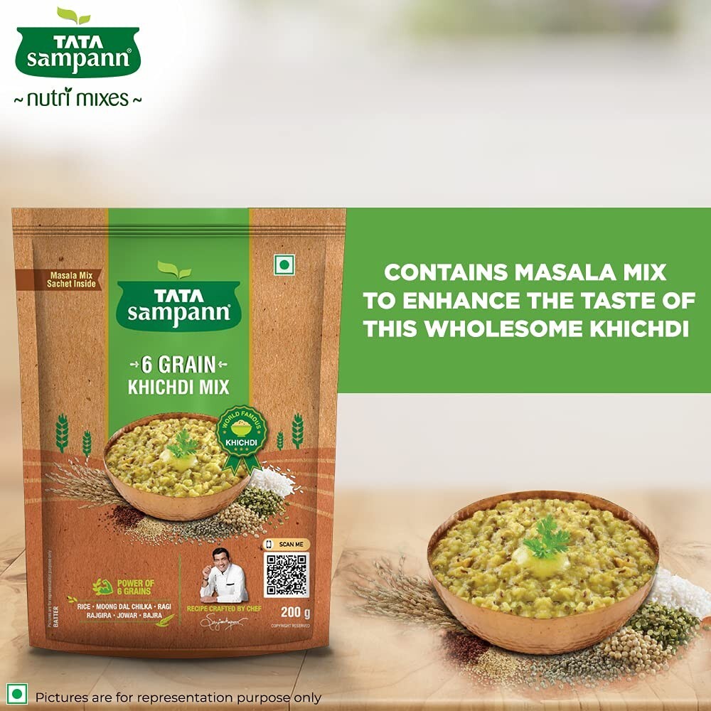 Tata Sampann 6 Grain Khichdi Mix, Instant Ready to Cook Mix, 200g