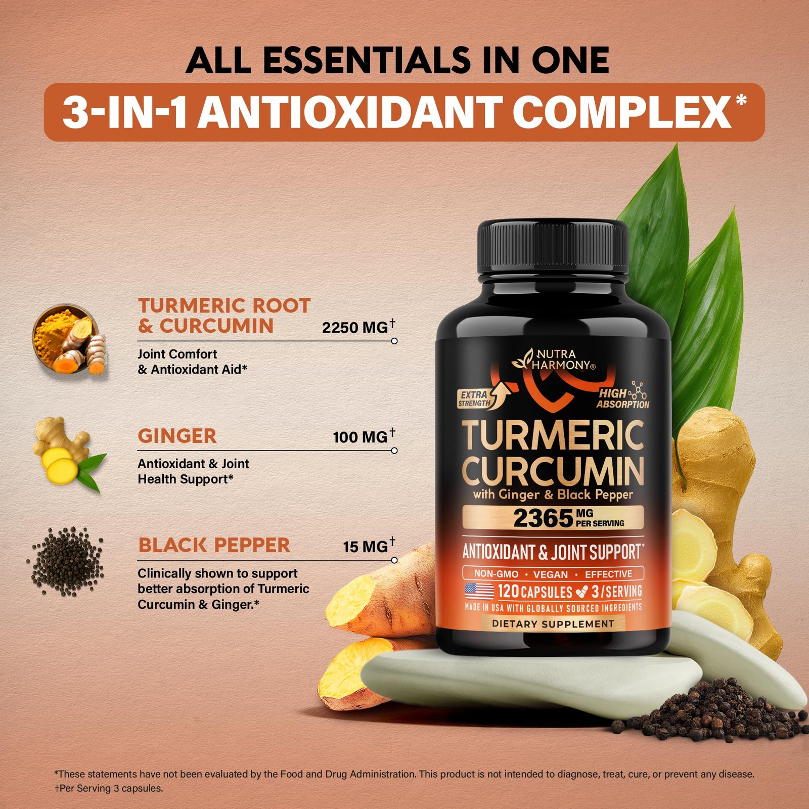 Turmeric Curcumin Supplement 2365 mg – with 120 Count (Pack of 1)