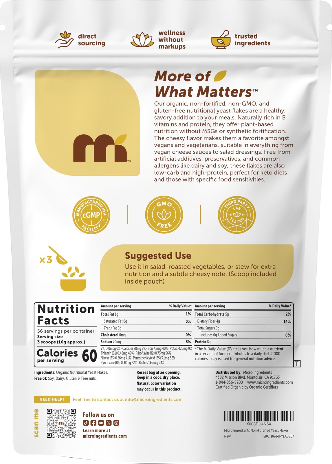 Micro Ingredients Organic Non-Fortified Nutritional 32 Ounce (Pack of 1)