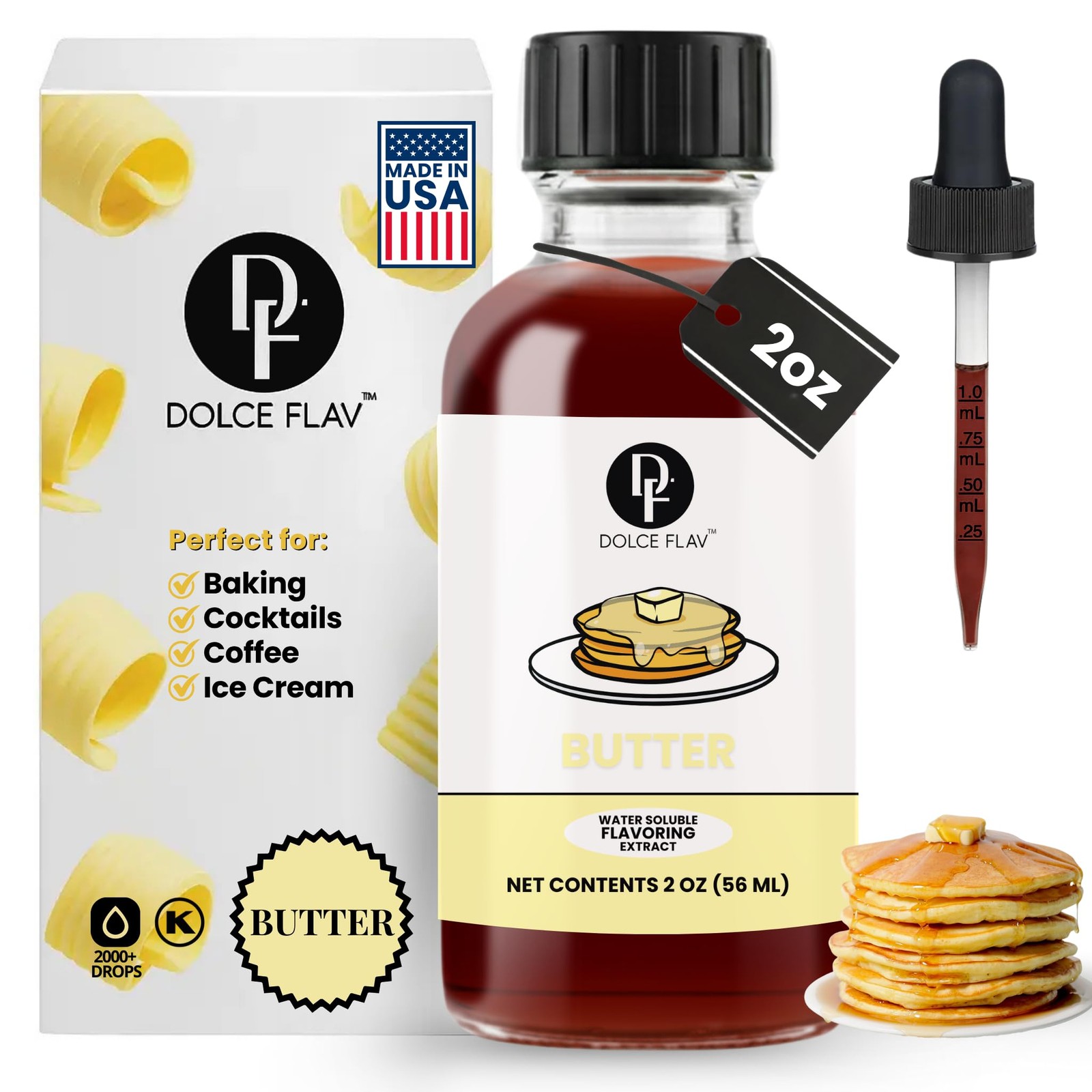 Butter Extract – 2 Ounce Water-Soluble Kosher, Sugar-Free, Concentrated Imita…