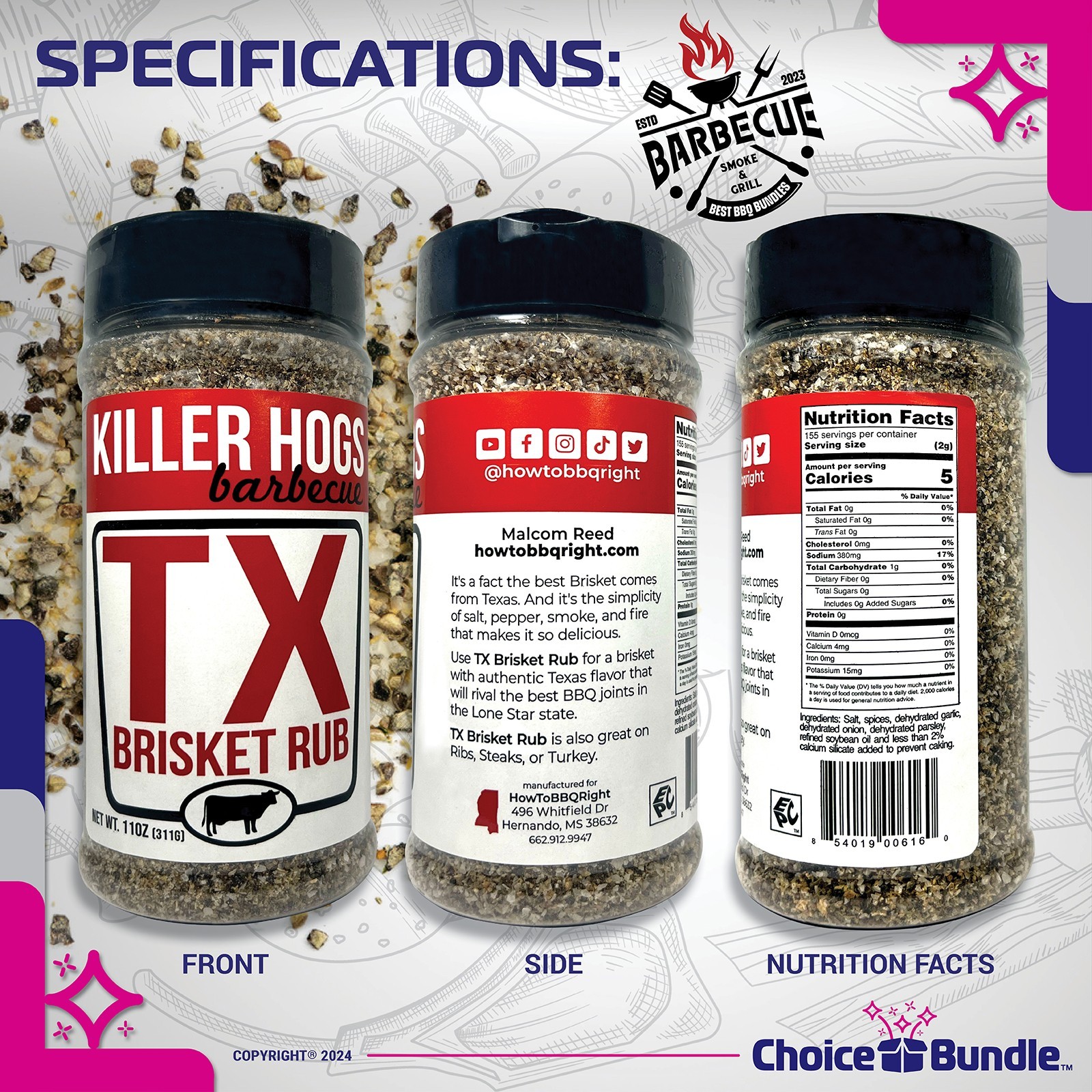 Killer Hogs Steak Rub & TX Texas Brisket Rub 22 oz 2 Pack + Guide & Opener