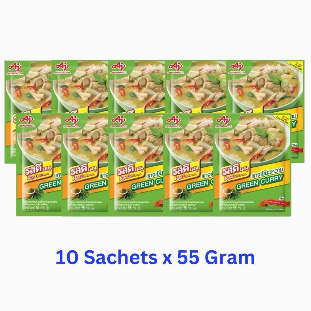 10x Green Curry Powder RosDee Thai Manu Food Cooking Seasoning Spicy Recipe 55g.