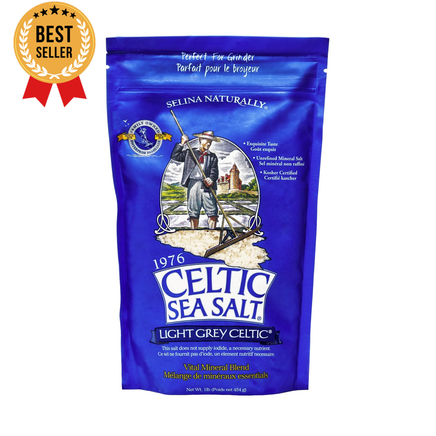 Light Grey Sea Salt 1lb Unrefined Mineral Salt Resealable Bag Hand-Harvested