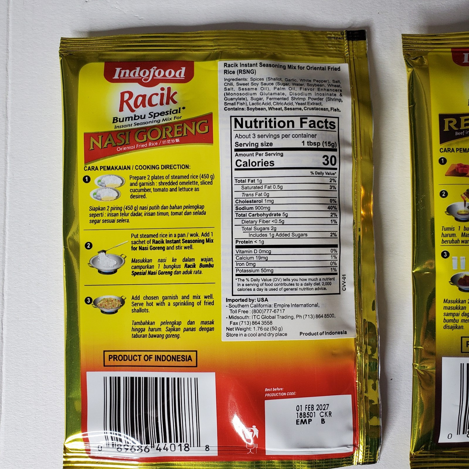 Indofood Instant Seasoning Paste Nasi Goreng Fried Rice and Rendang Beef 2 Pack