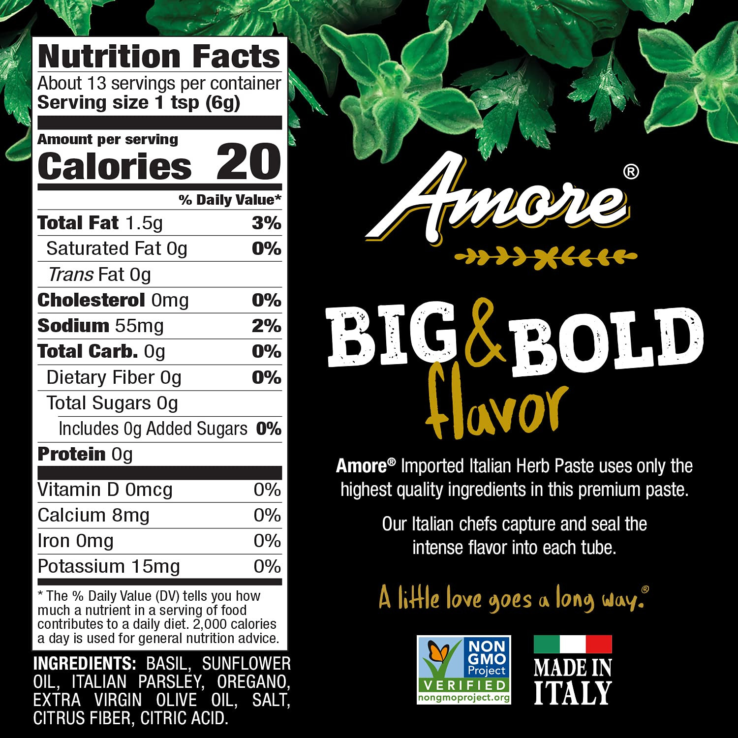 Vegan Fresh Herb Paste in a Tube – Non GMO Certified and Made in Italy (Pack of