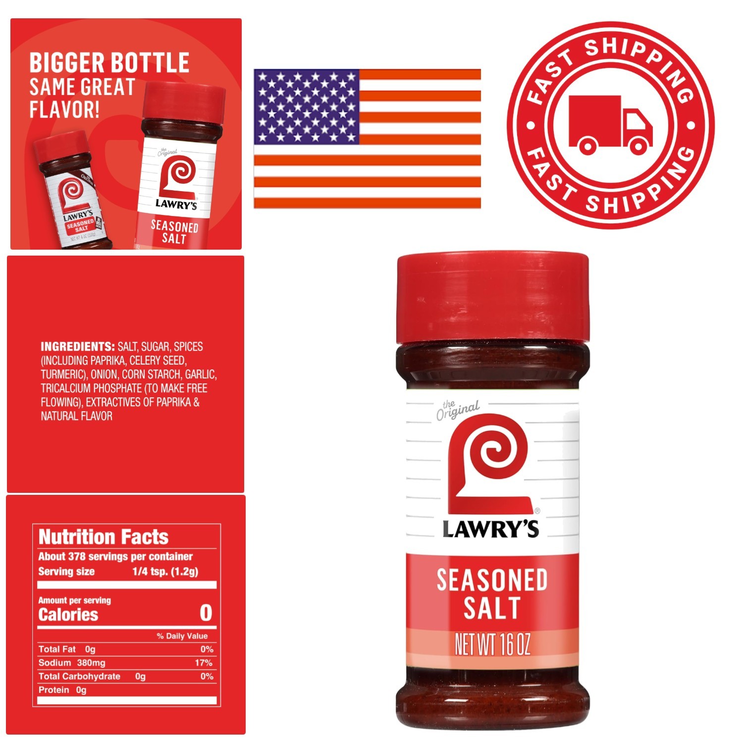 Keto Kosher Seasoned Salt 16 Ounce Shaker Red Color Versatile Kitchen Staple