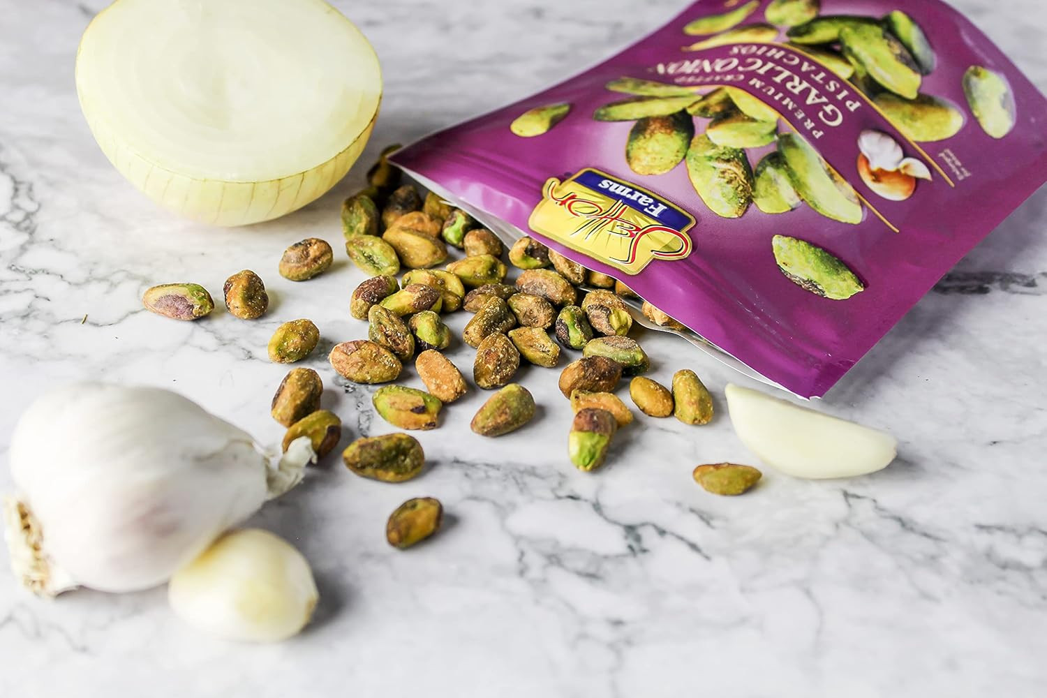 Naturally Seasoned Pistachio Kernels, Garlic Onion, No Shell Pistachios, Certifi