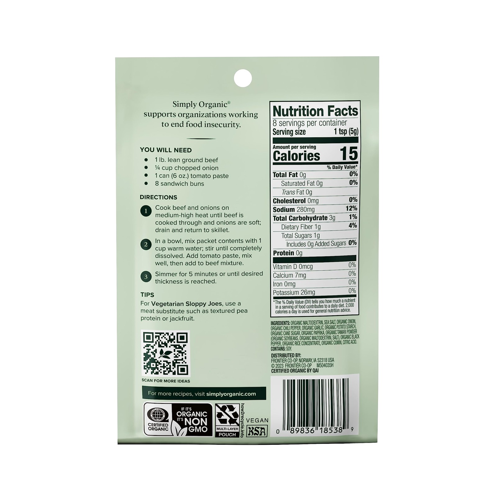 Simply Organic Sloppy Joe Seasoning Mix Organic Gluten Free Vegan 1.41 Oz 12 …