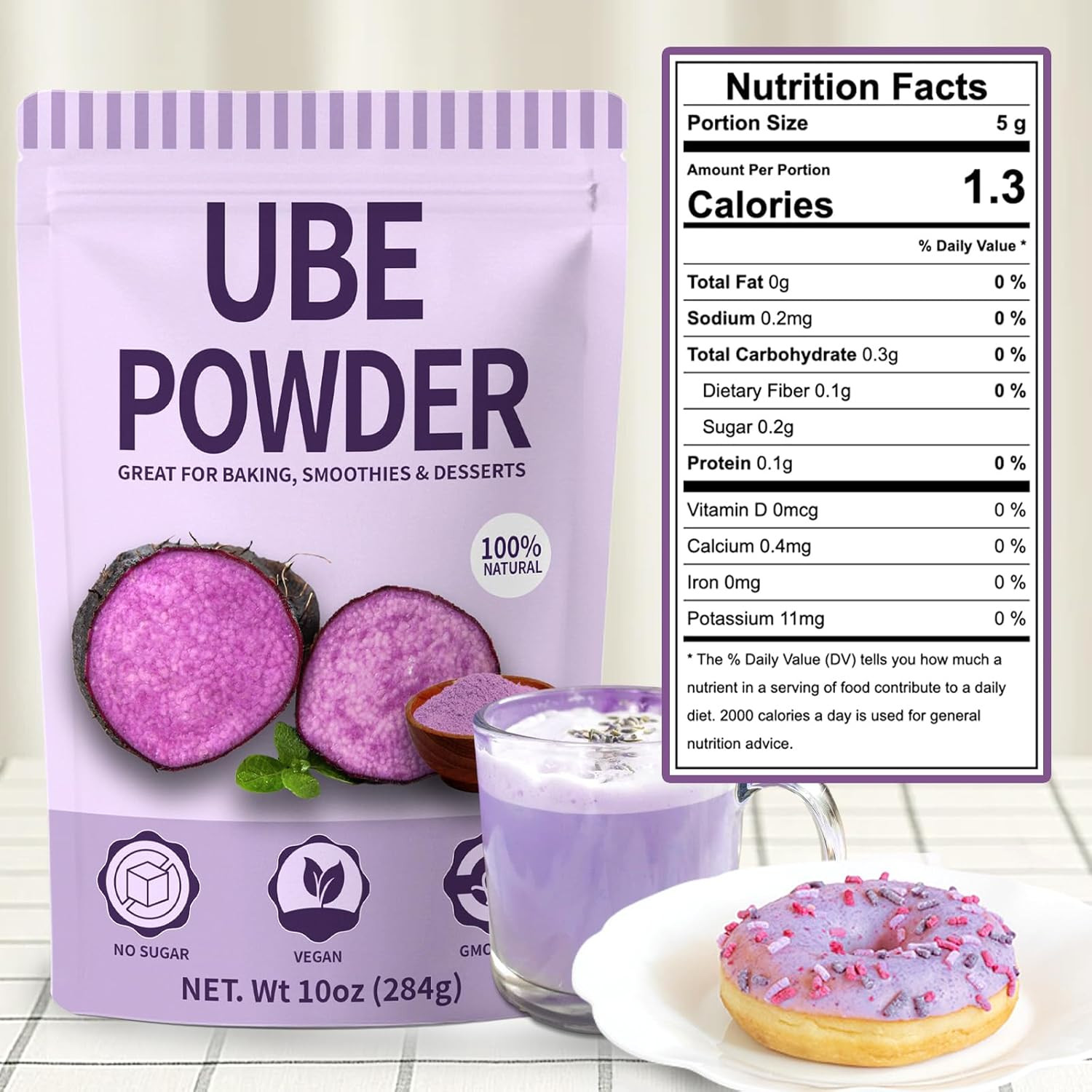 10Oz Pure Natural Purple Ube Powder, Yam Powder for Baking, Purple Sweet Potato