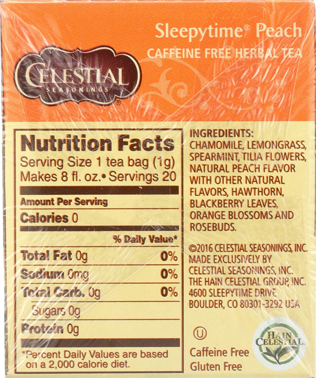 Celestial Seasonings Herbal Tea, Sleepytime Peach, 20 ct 20 Count (Pack of 1)
