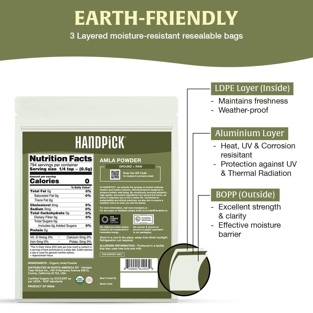 HANDPICK Organic Amla Powder (14oz) Amalaki, USDA 1 Pound (Pack of 1)
