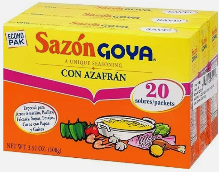 3 Pks Sazon Goya Azafran Seasoning 3.52 OZ/100g (20 Packets Each)