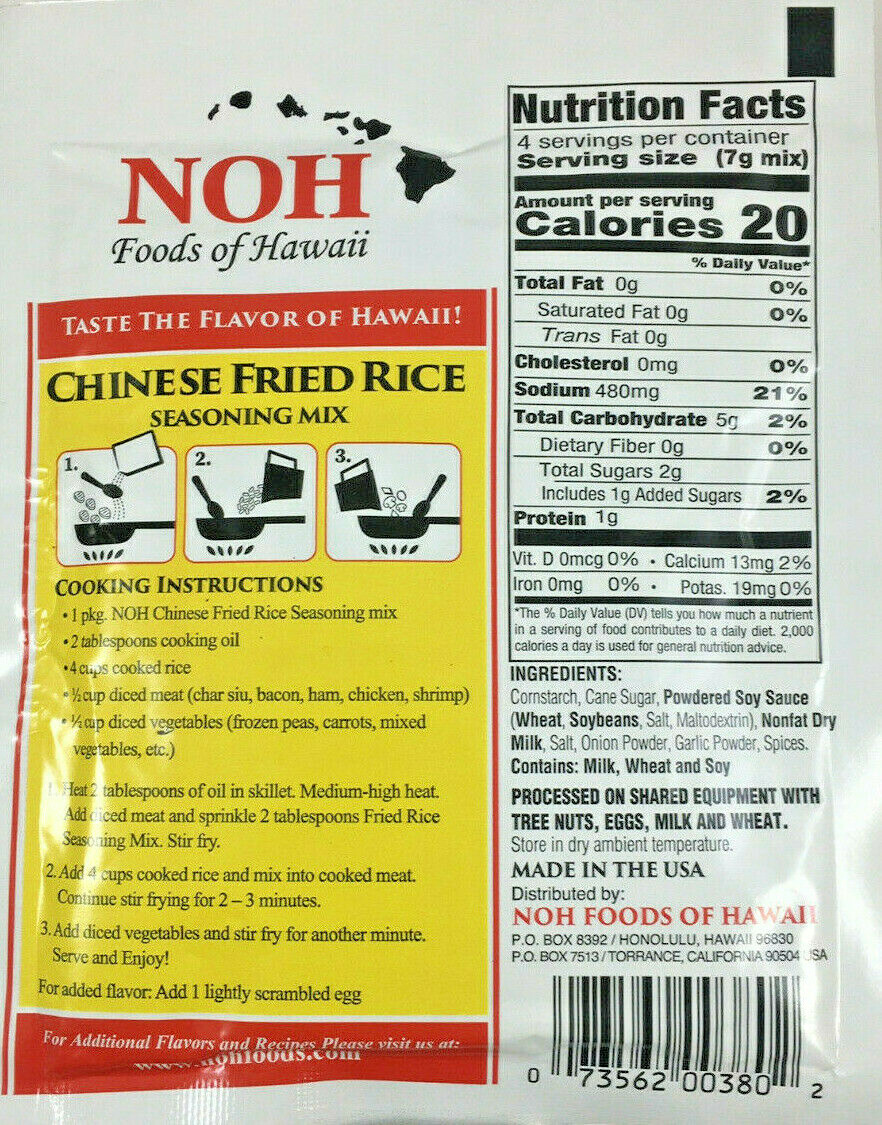NOH Foods of Hawaii CHINESE FRIED RICE Seasoning Mix 1 Oz 28g NO MSG Made in USA