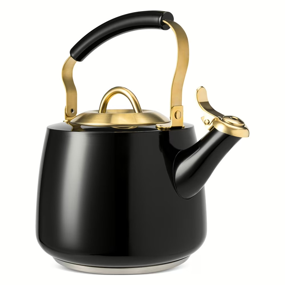 Stainless Steel 1.8L Stovetop Tea Kettle – Black & Gold