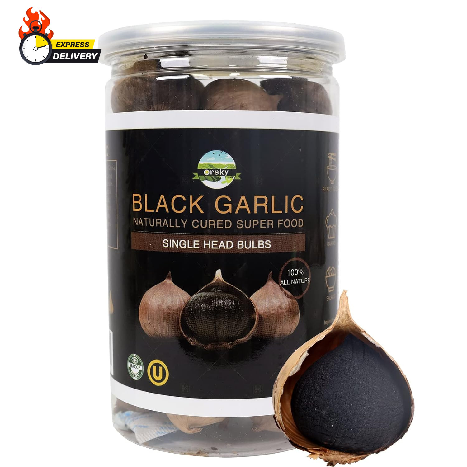 Black Garlic 8.82 Oz (250G.), Whole Black Garlic Fermented for 90 Days, Super Fo