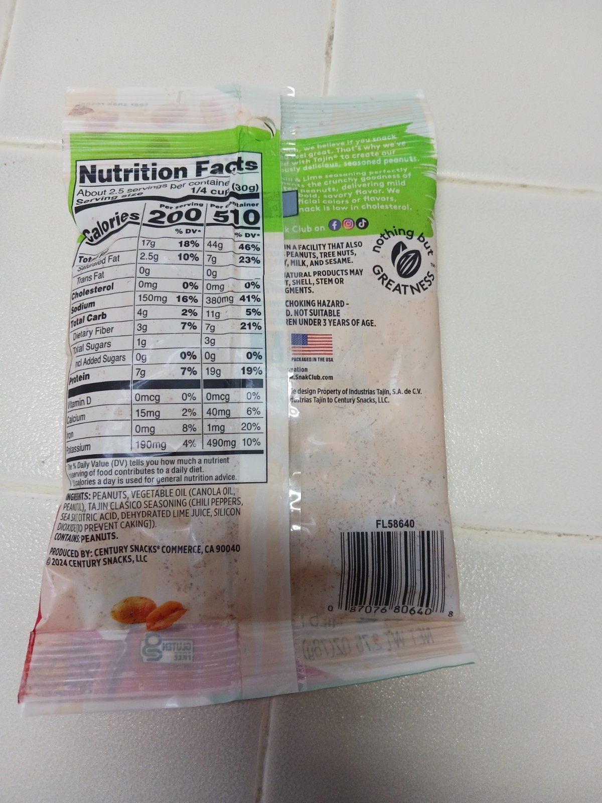 Snak Club Tajin CHILI & LIME Seasoned PEANUTS {LOT OF 10 BAGS} SNAK SIZE