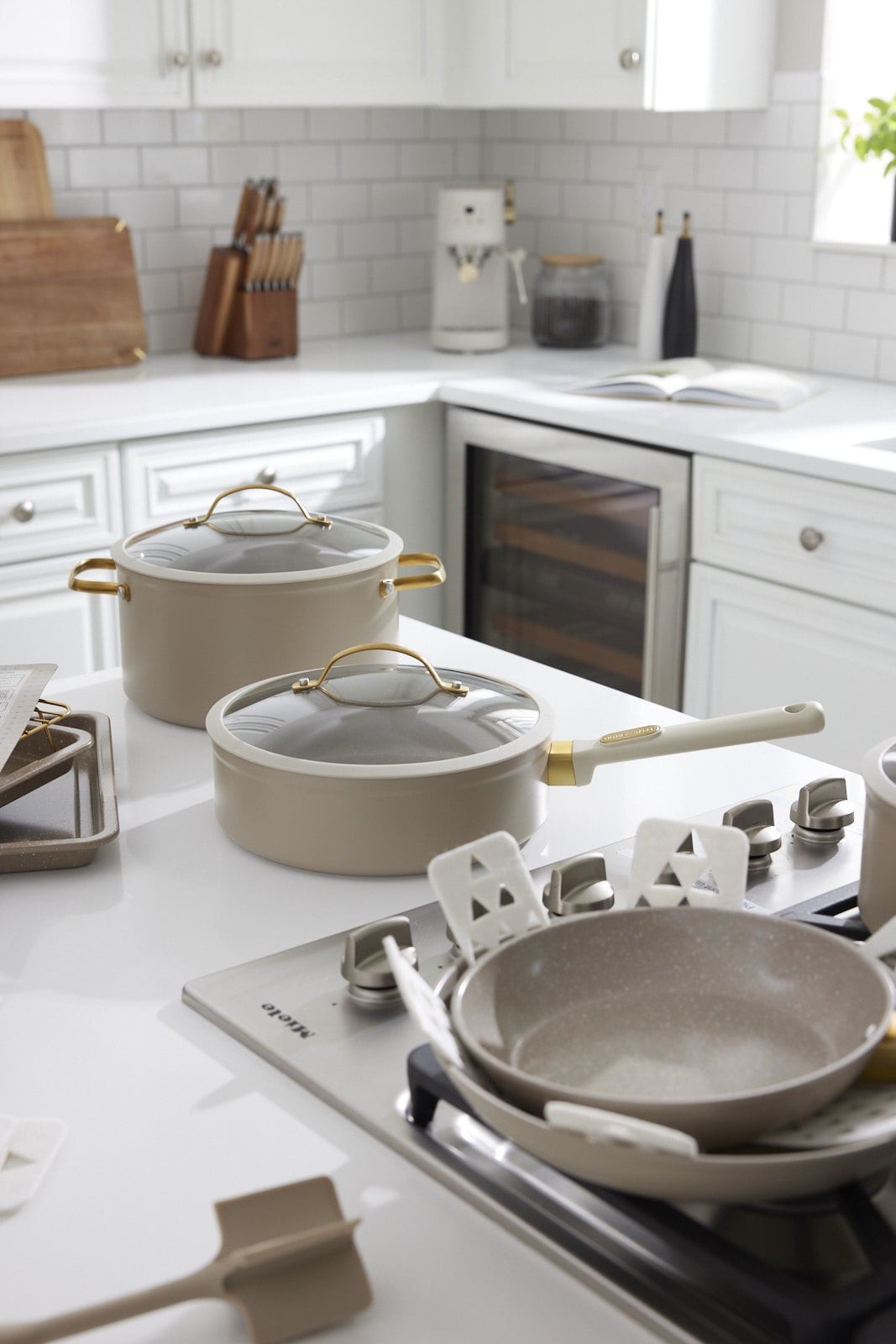 12-Piece Non-Stick Granite Collection Cookware Set, Pots and Pans Set – Taupe &