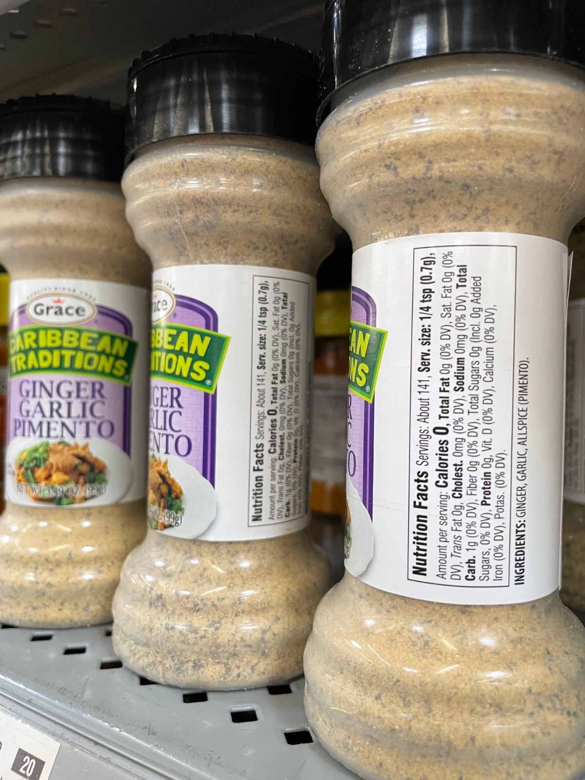 4 Pack Grace Caribbean Traditions Ginger Garlic Pimento Seasoning, 3.49 oz Each