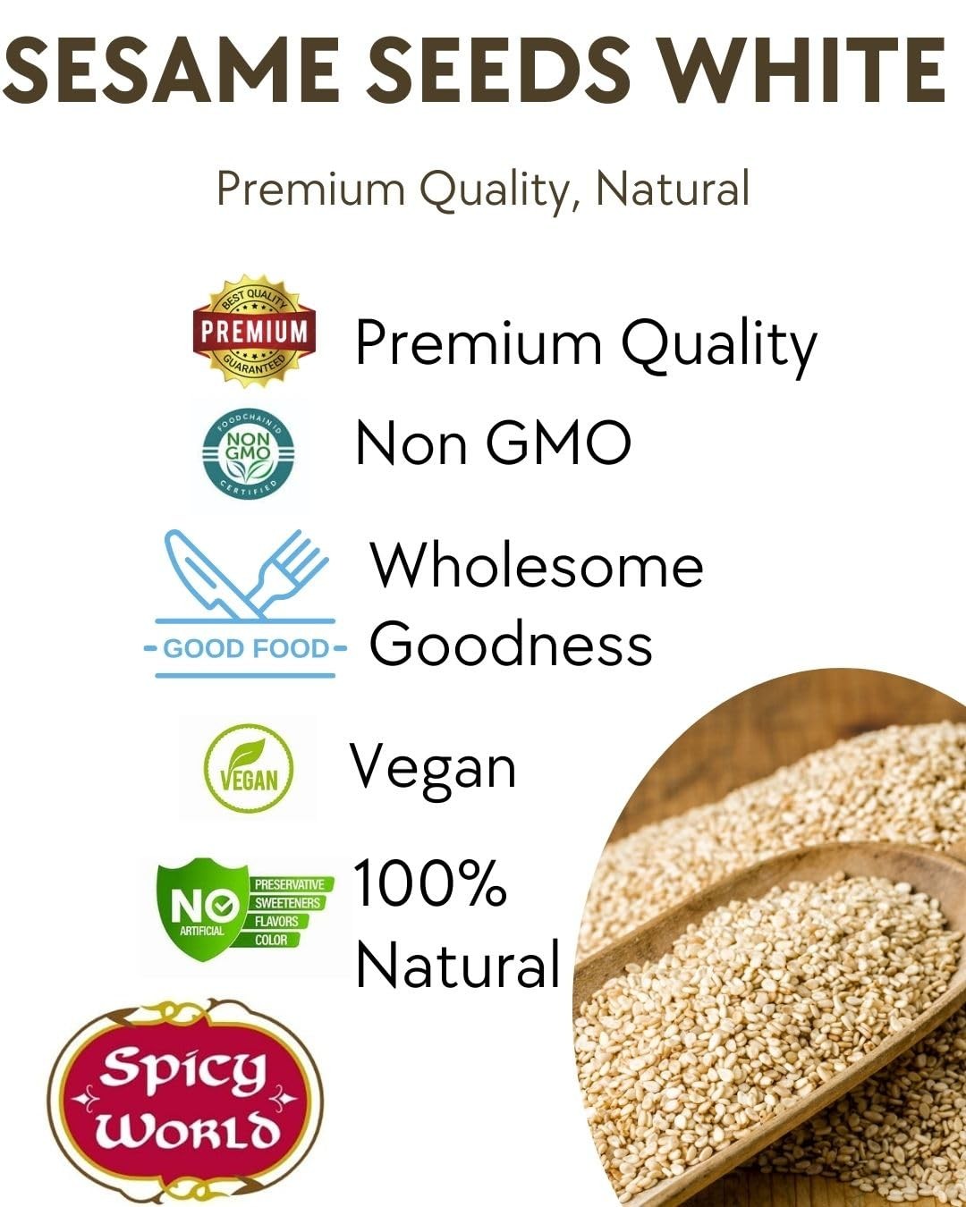 Spicy World White Sesame Seeds 3 LB Bag – Natural, Raw, 3 Pound (Pack of 1)