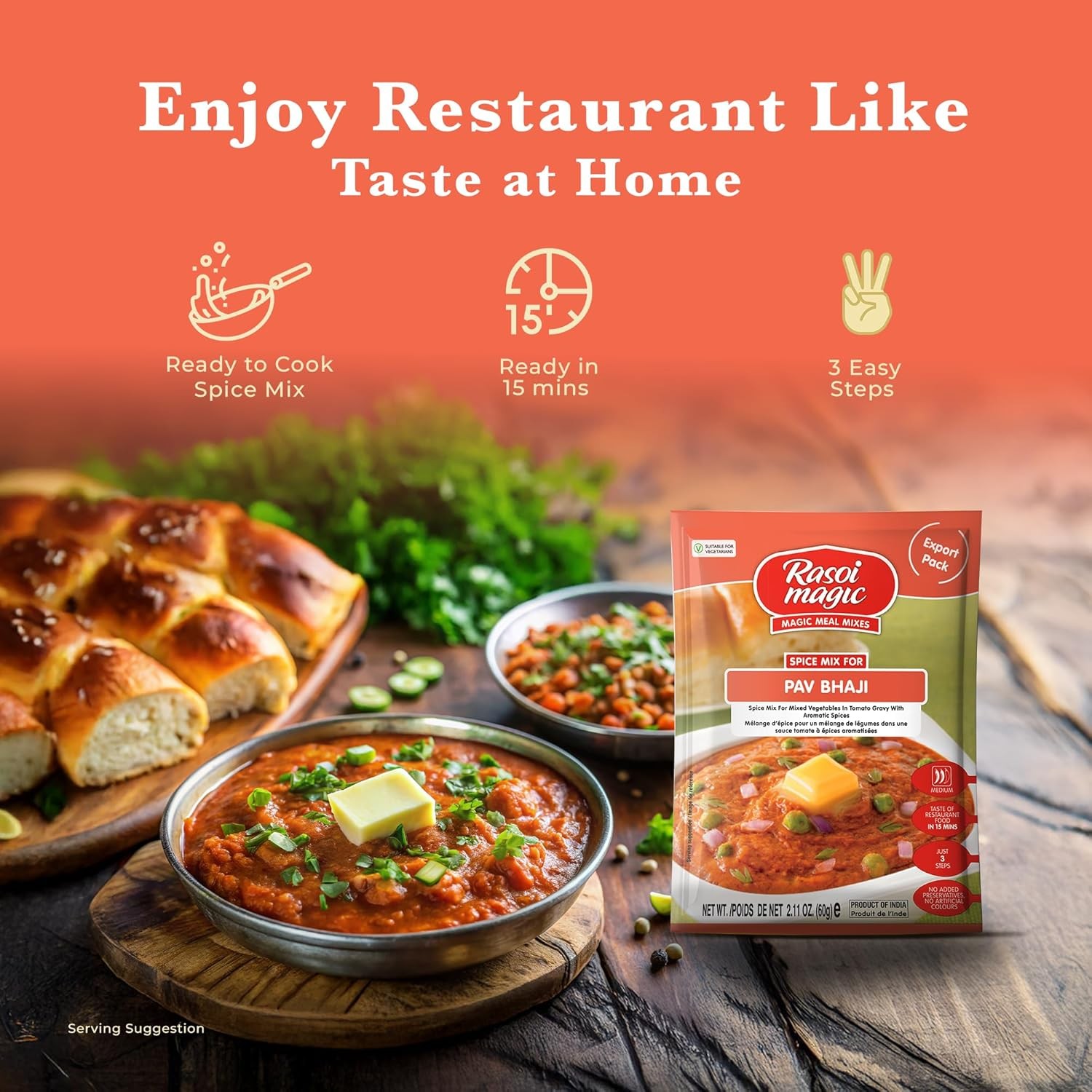 Rasoi Magic Spice Mix for Pav Bhaji 60g (Pack of 3) Ready to cook Mix