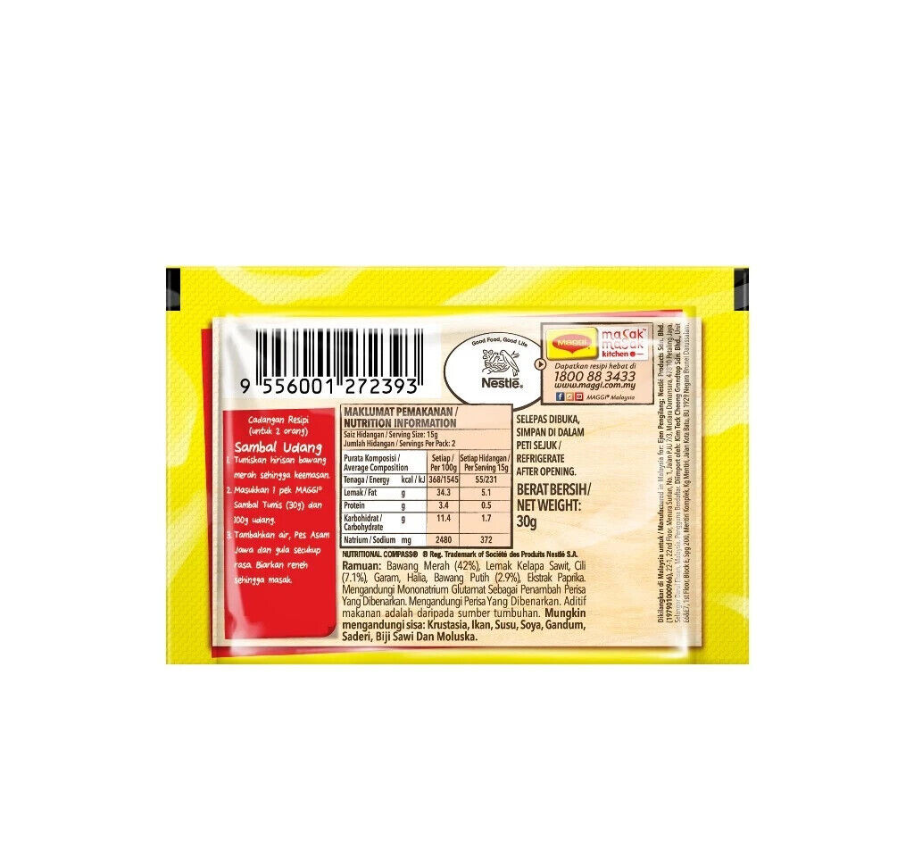 10 Packs 30g MAGGI SAMBAL TUMIS Spicy Universal Use Chili Paste Easy Cook