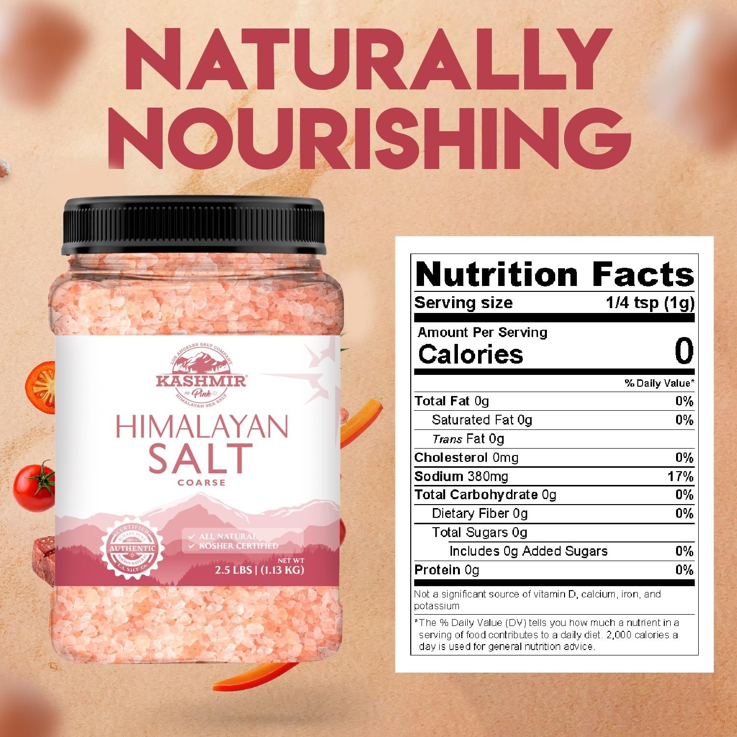 Kashmir 2.5 Lbs Pink Himalayan Salt Jar, Coarse | 100% Pure, Food Grade with …