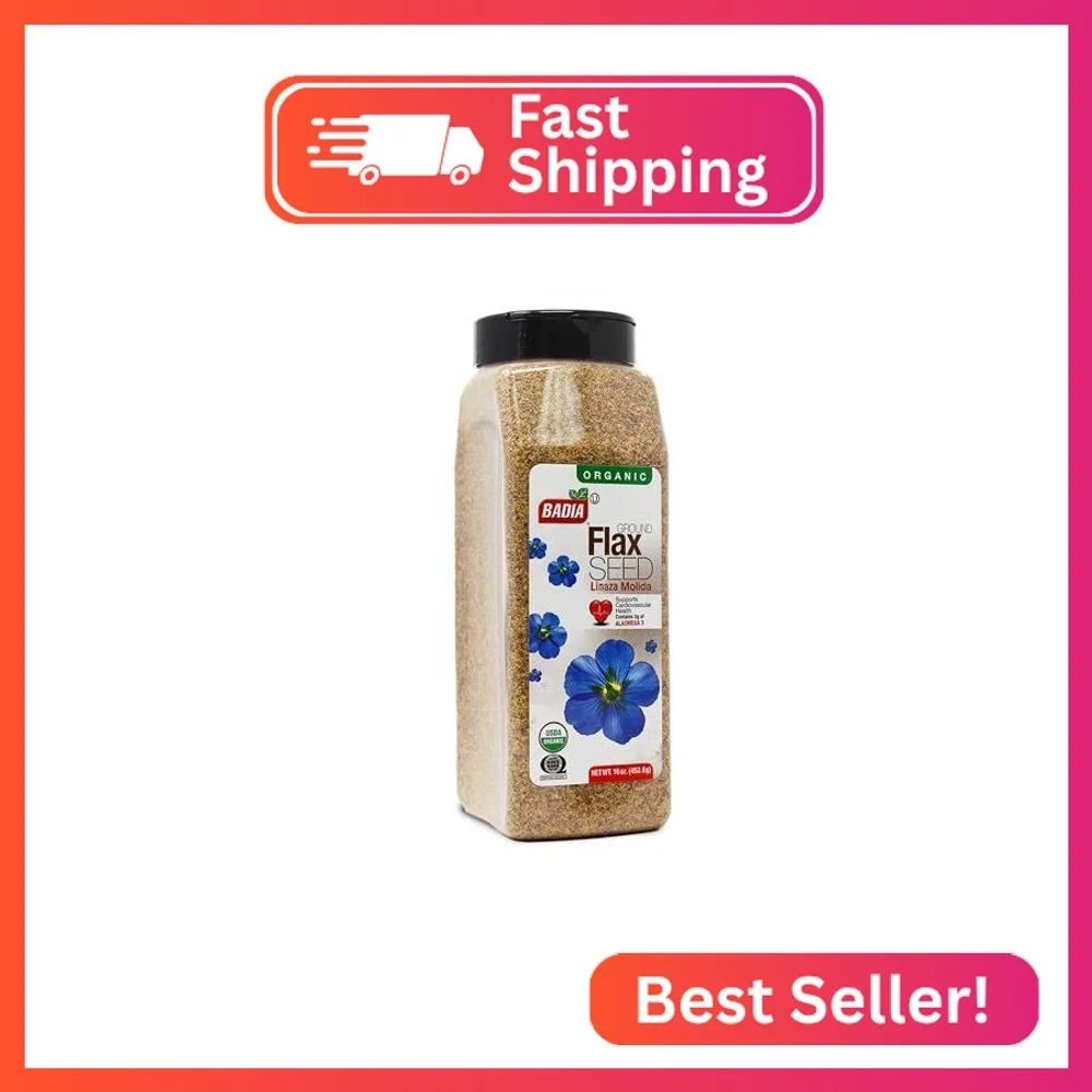 Badia Organic Ground Flax Seed, 16 oz – Superfood High in Fiber & Omega-3, Certi