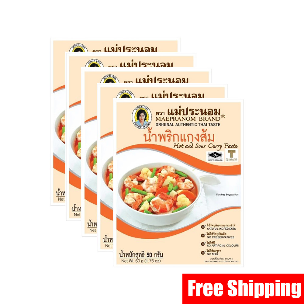 5 Pack. MAEPRANOM Hot and Sour Curry Paste 50g – No MSG or Preservatives