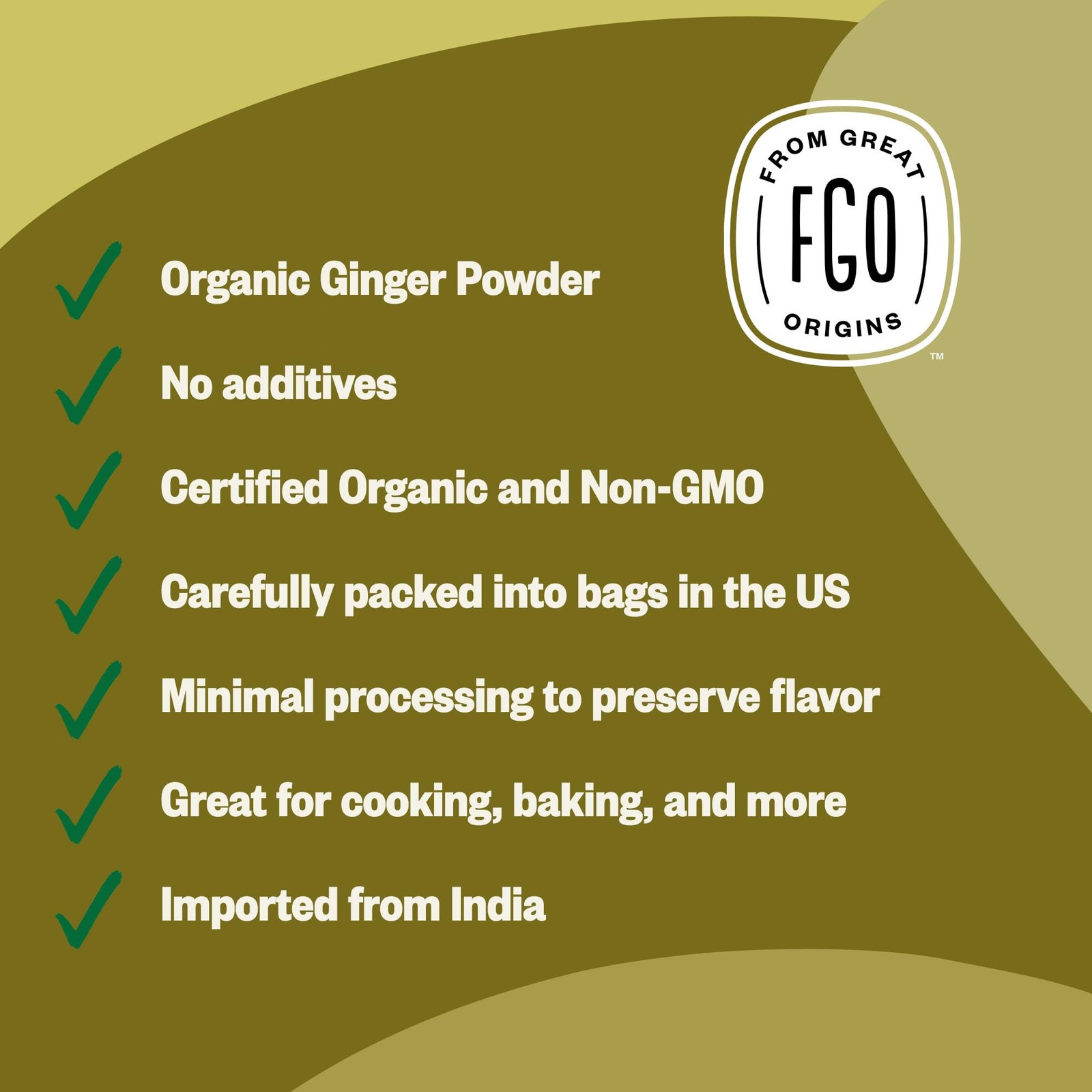 FGO Organic Ginger Powder, Imported from India, 16oz, 16 Ounce (Pack of 1)