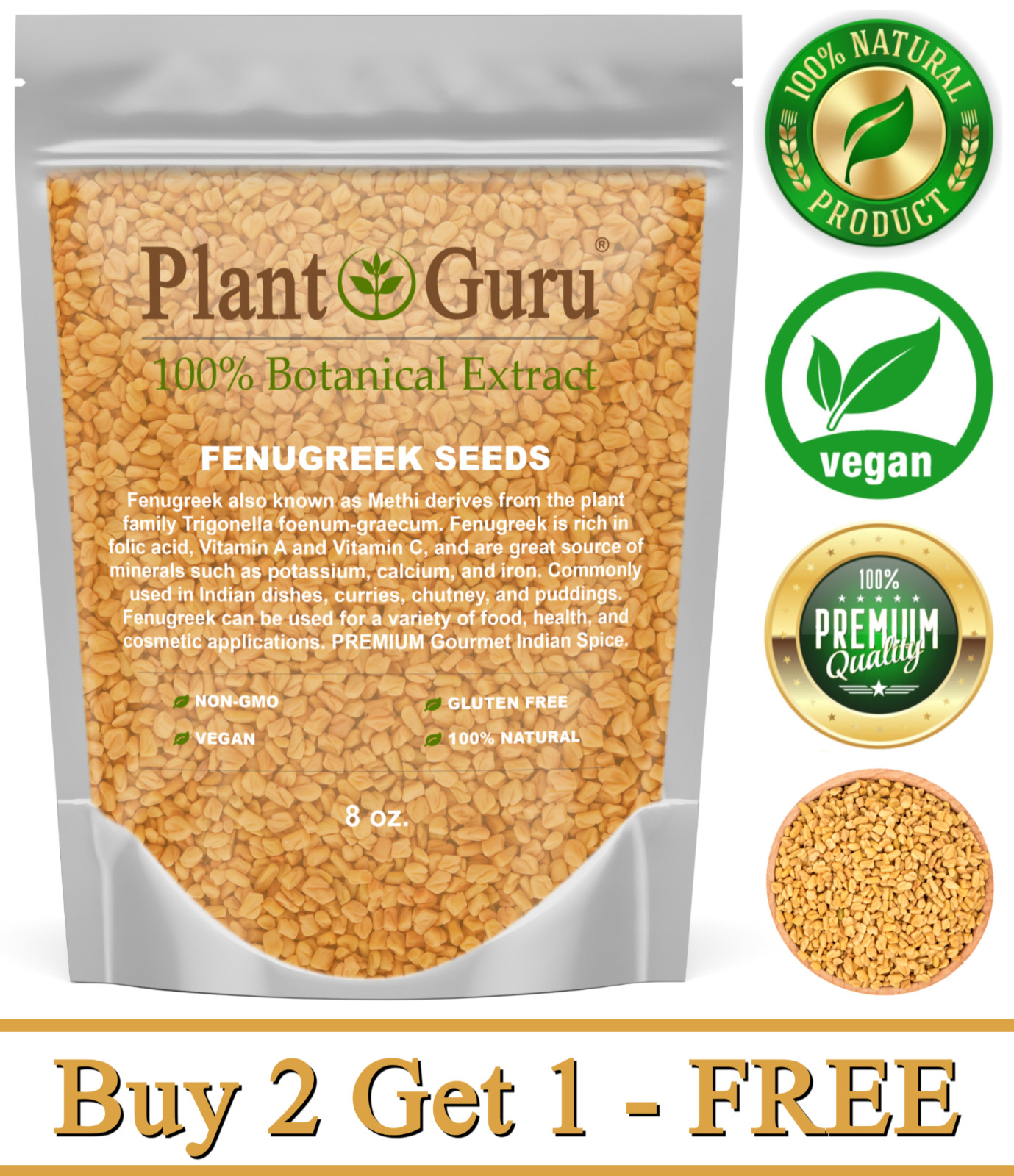 Fenugreek Seeds 8 oz. Non-GMO Trigonella Foenum Graecum Whole Methi Seed