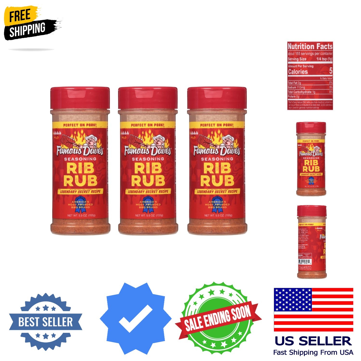 3 pck, Rib Rub Seasoning 16.5 oz.