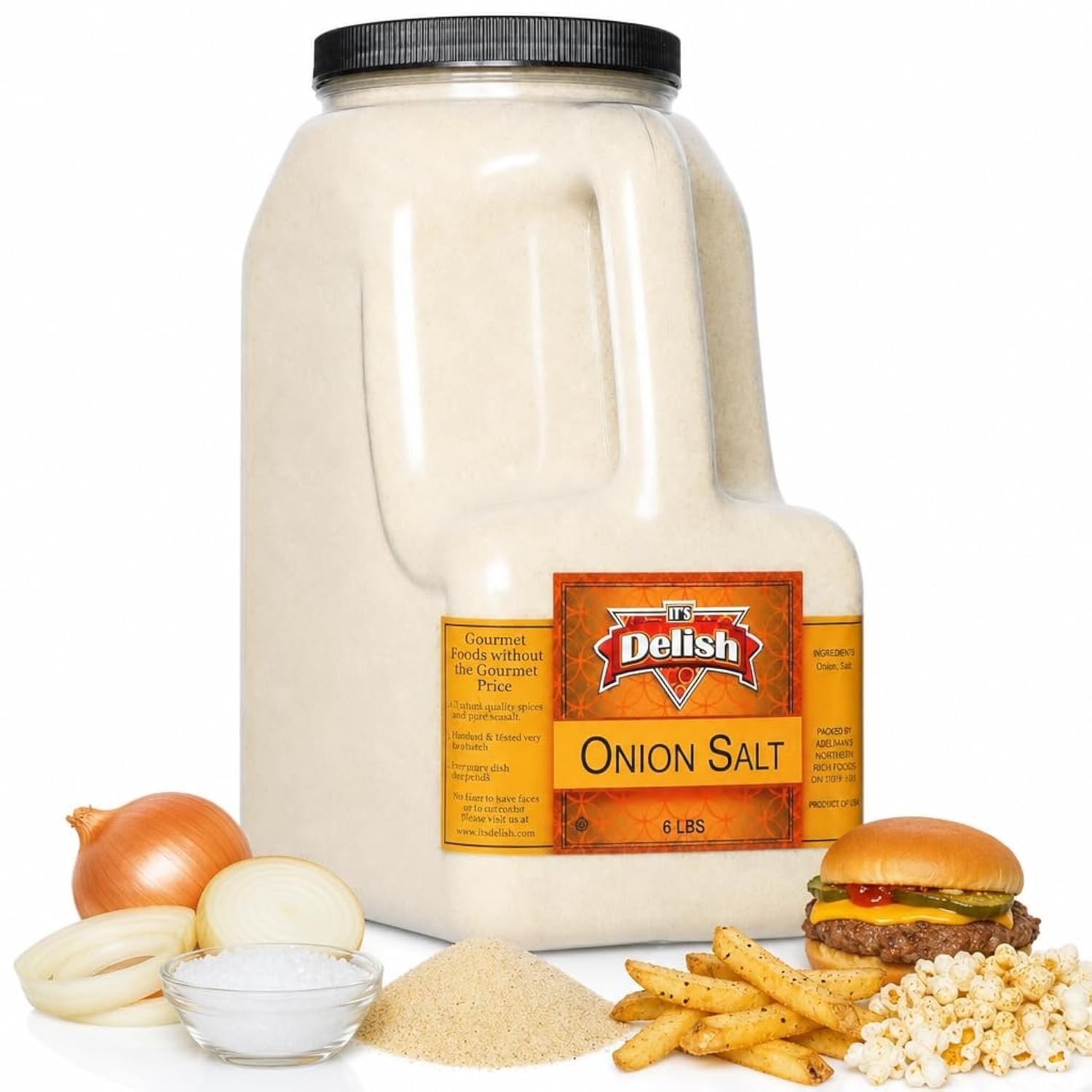 Onion Salt by It’s Delish – 6 LBS Bulk Restaurant Gallon Jug with Handle