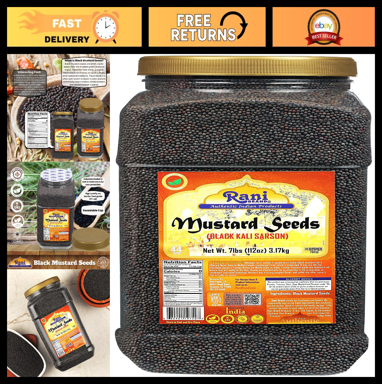 Bulk Black Mustard Seeds Whole Spice 112oz | Gluten-Free, Non-GMO, Vegan, Indian