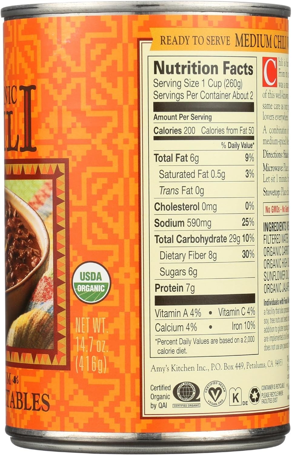 Delicious Plant-Based Amy’s Organic Chili, 14.7 oz Can, Set of 12 – Easy Meals
